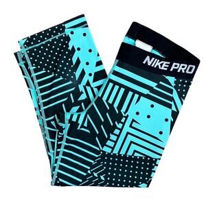 Nike Pro DriFit Teal Black Cropped Leggings Medium